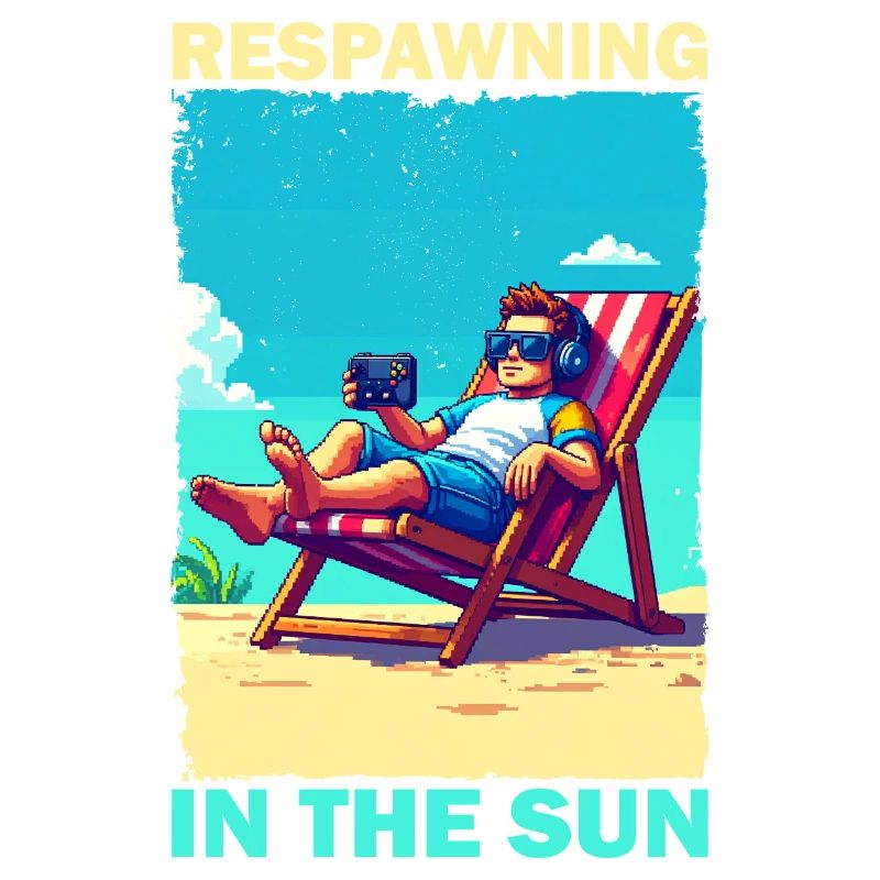 Pixel art beach youth with gaming elements