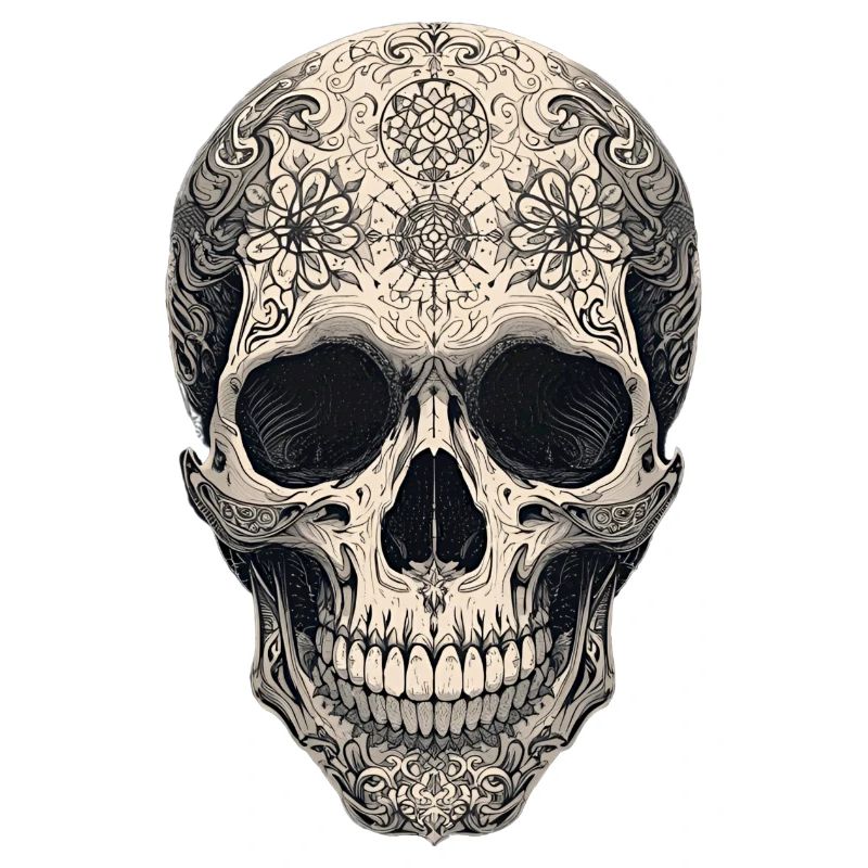 Gothic skull with flowers and tattoo pattern