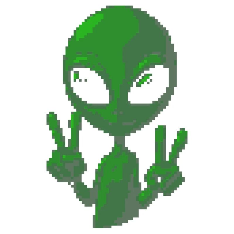 Pixel grünes Alien-Peace-Zeichen-Tee