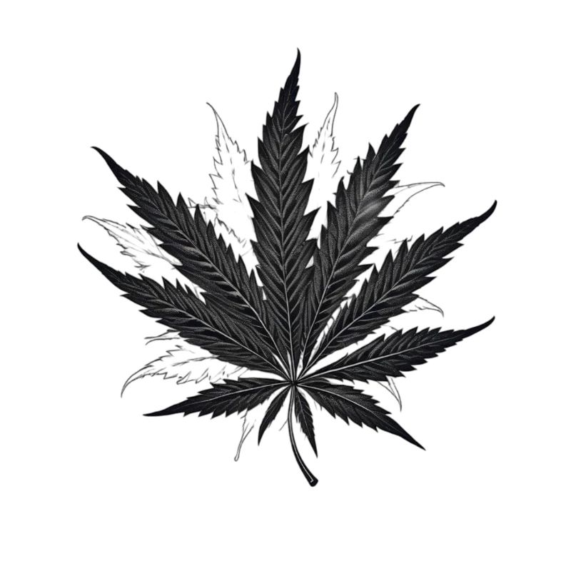 Monochrome Hemp Leaf Silhouette