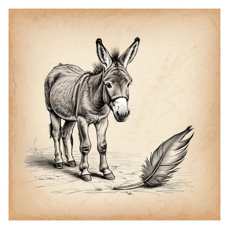 Donkey and Feather Sepia Sketch