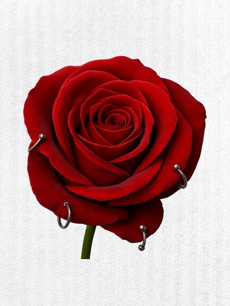 Rote Rose mit Piercings