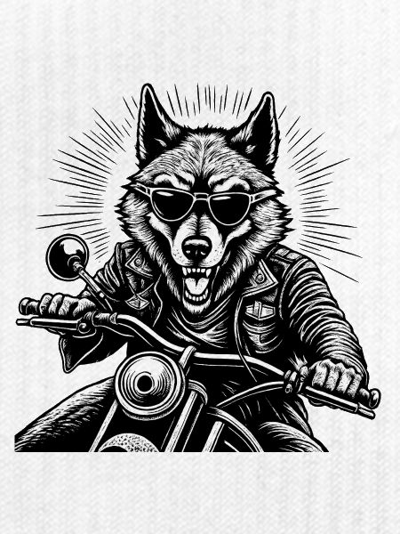 Wolf auf Motorrad Lederjacke Grafik