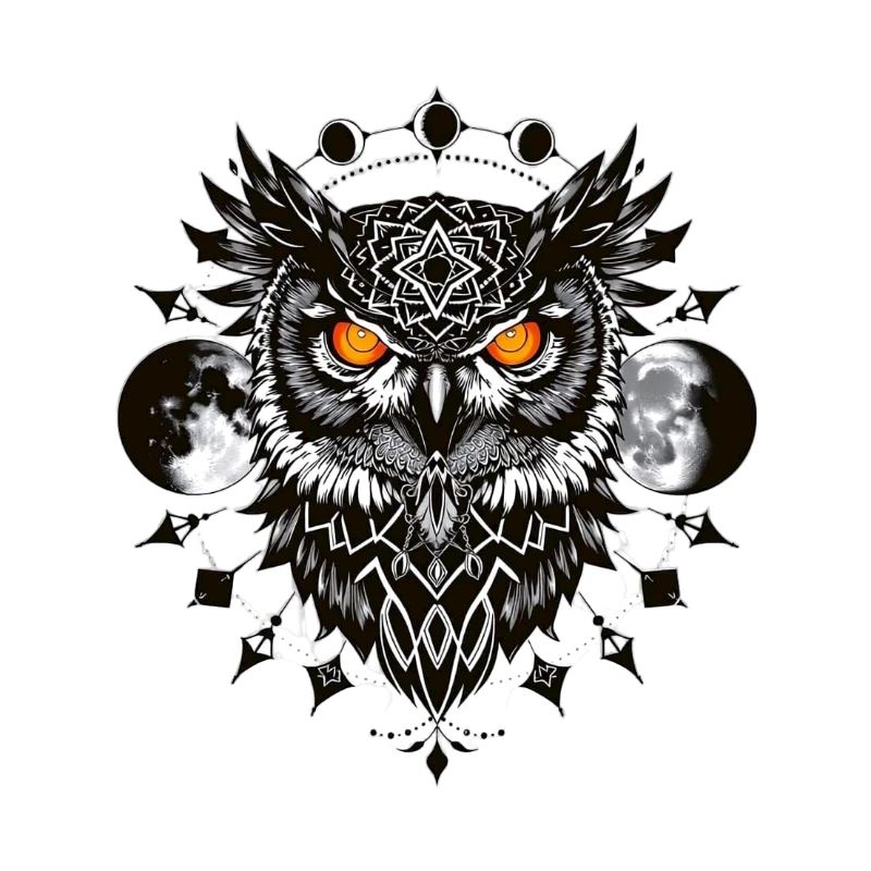Geometric Eagle Owl with Full Moon