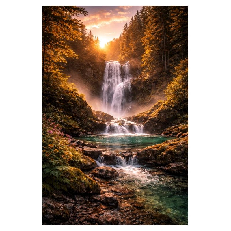 Waterfall in the evening sun