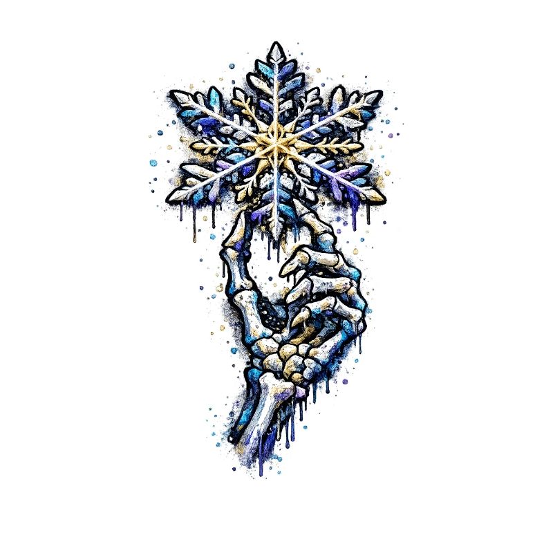 Bone Hand and Snowflake . AI generated