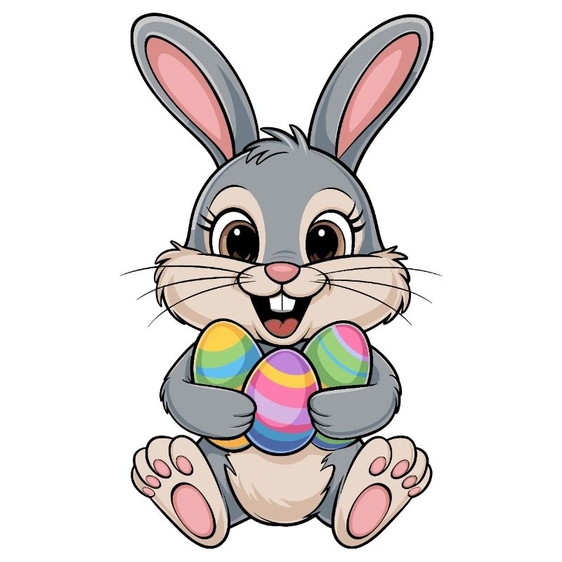 Funny Easter Bunny with Colorful Easter Eggs for