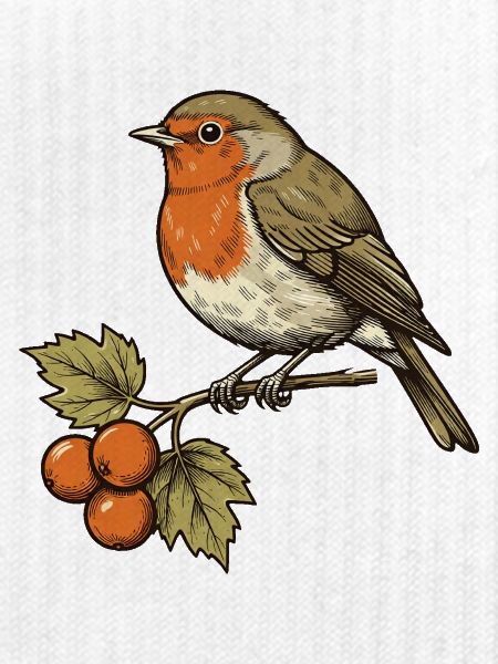 Rotkehlchen an Herbstbeeren