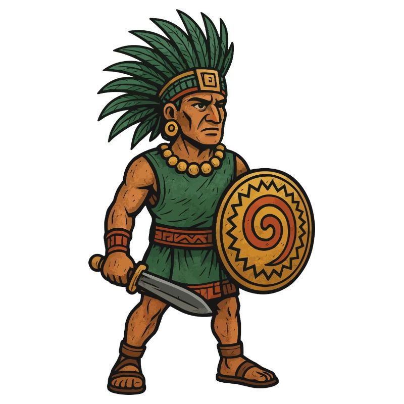 Warrior with Green Feather Crown and Shield