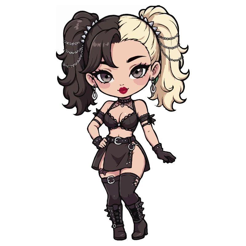 Gotische Chibi-Diva mit zweifarbigem Haar