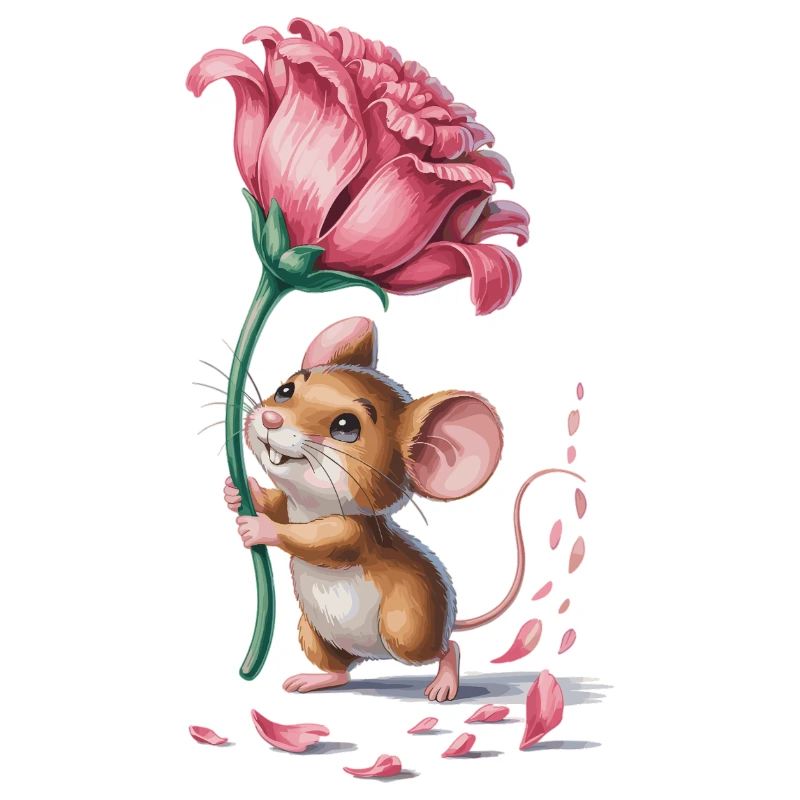 Souris avec une fleur - Cadeau pour les éventails de fleurs