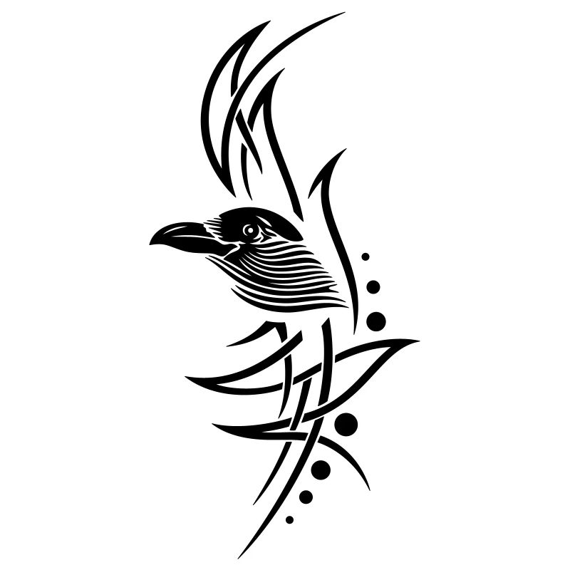 Tribal, tattoo with crows head.