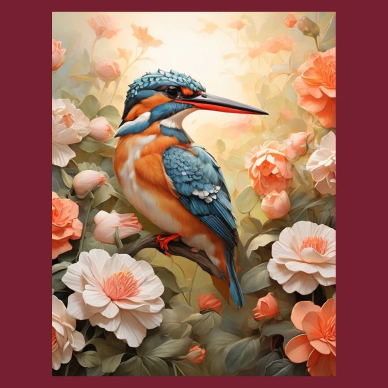 Martin-pêcheur dans une mer de fleurs