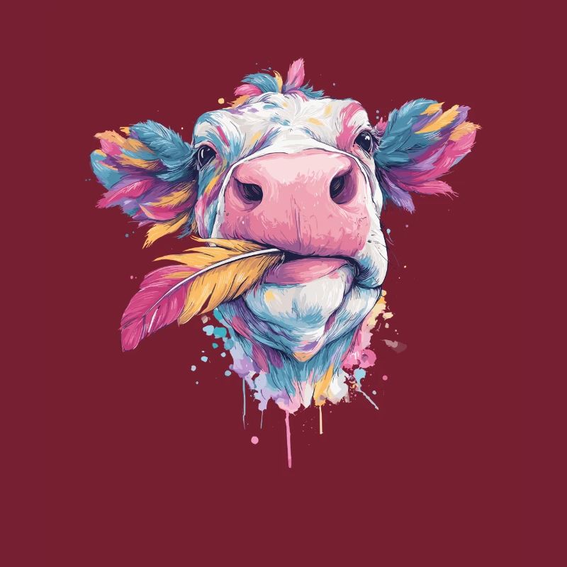 Rainbow cow with plumage
