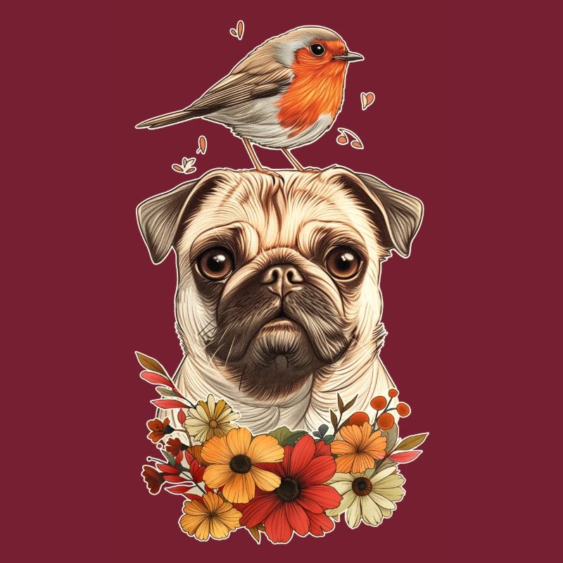 Mops mit Vogel