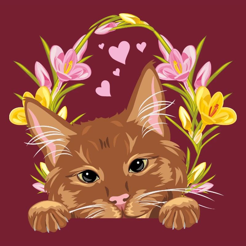 Jeter un coup d’œil mignon chat roux avec une couronne de fleurs