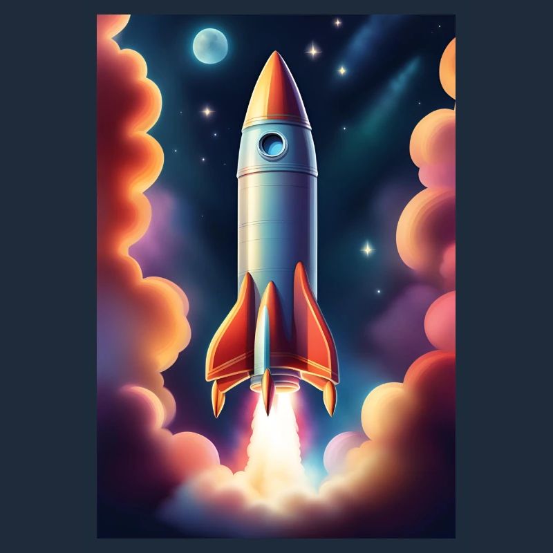 Rocket ship flying to space
