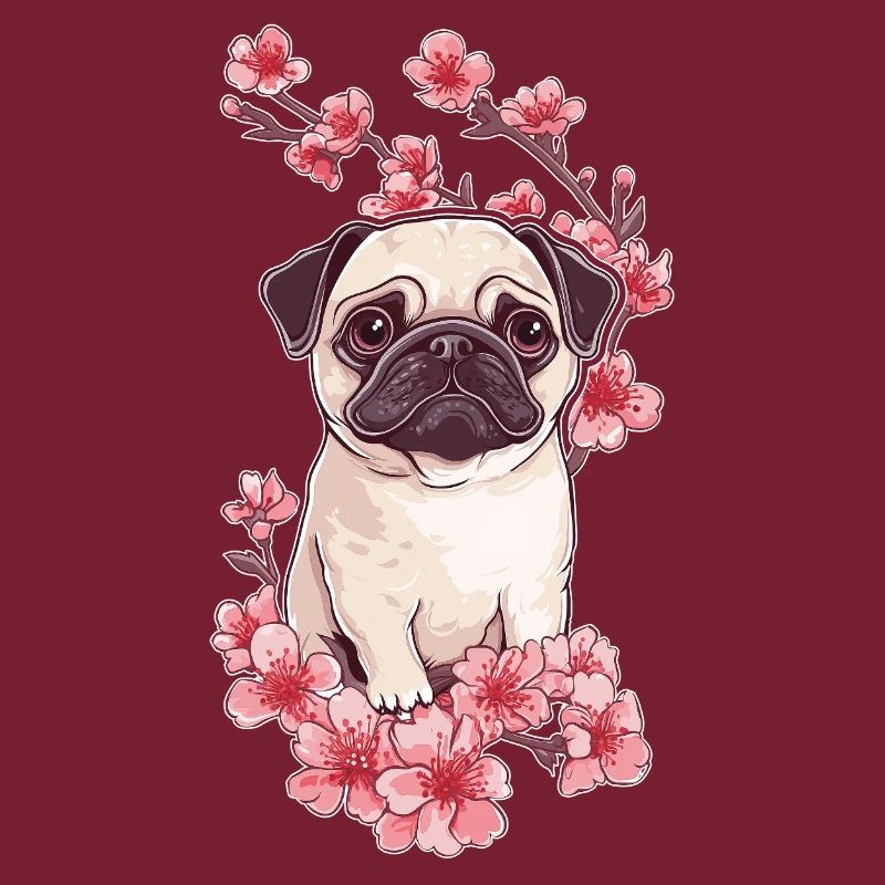 Mops mit Blüten