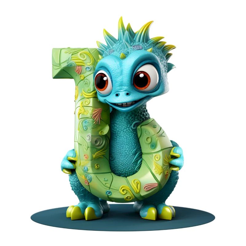 Blauer Drache mit Buchstabe J Alphabet
