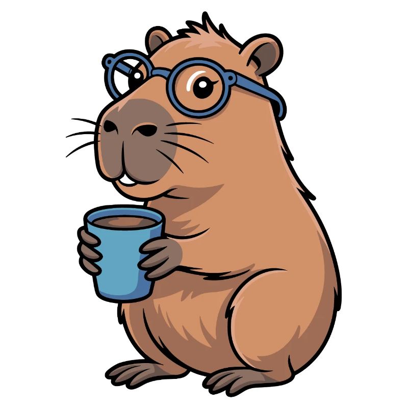 Coffee drinking capybara with glasses