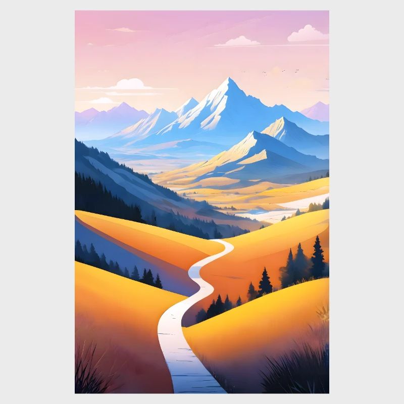Panoramic view: Mountain path into the evening