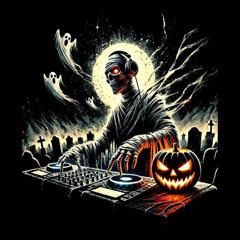 Halloween DJ Skull with Pumpkin