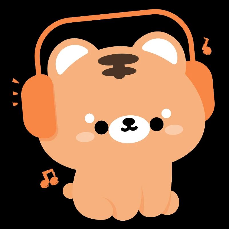 Kawaii Tiger mit Kopfhörer-Design