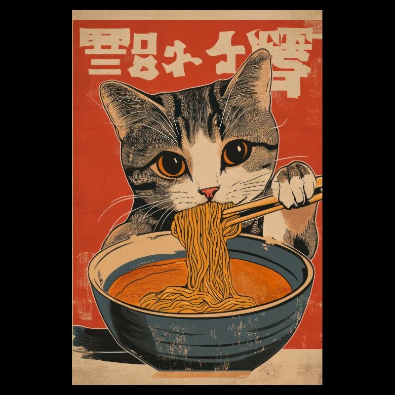 Tabby Cat Loves Ramen