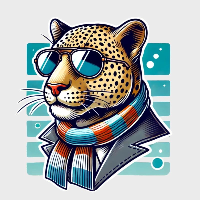 Léopard élégant avec lunettes et écharpe – Cool