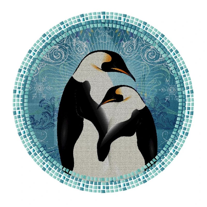 two magical penguins in mosaic style