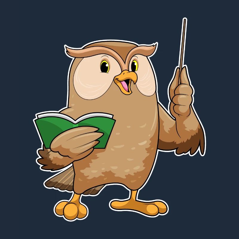 Eule als Lehrer mit Buch & Pointer