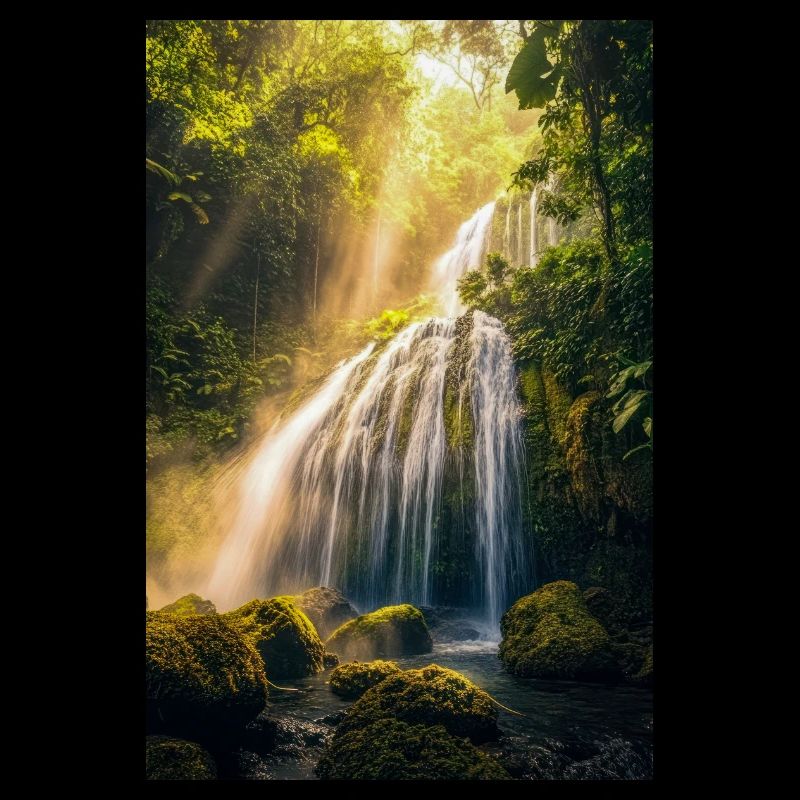 Sunlit Cascade in Rainforest
