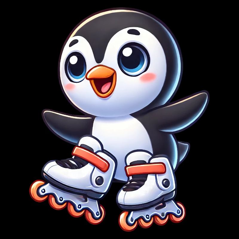 Mignon pingouin patins à roues alignées dessin animé saut