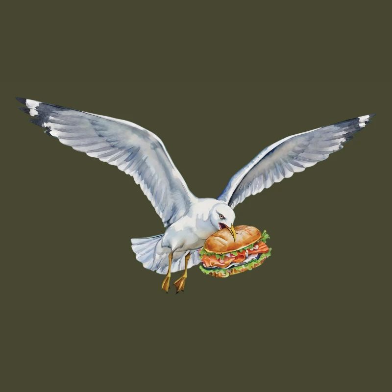Funny Seagull Steals Fish Rolls Beach