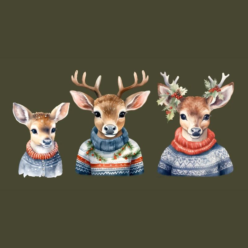 Winterhirsche Pullover-Trio