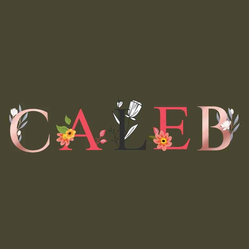 Art du nom CALEB avec fleurs brodées