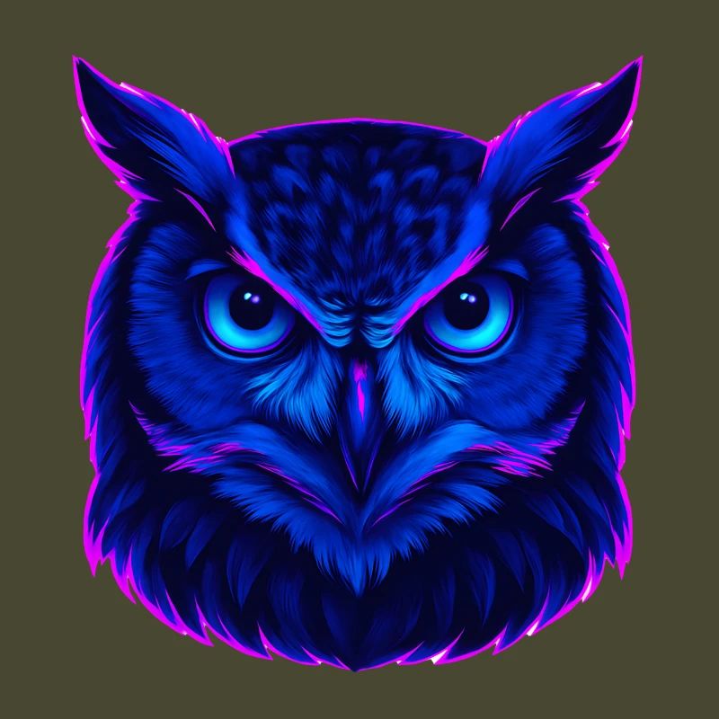 Neonblaue Eule mit intensivem Blick