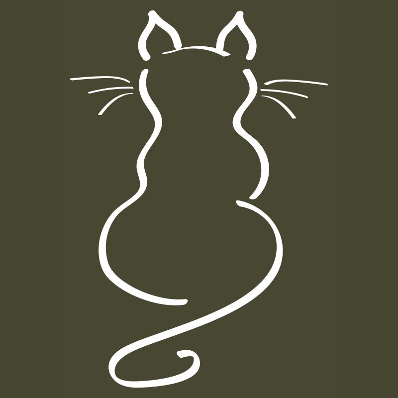Cat Minimalist Line Back Plain Thick