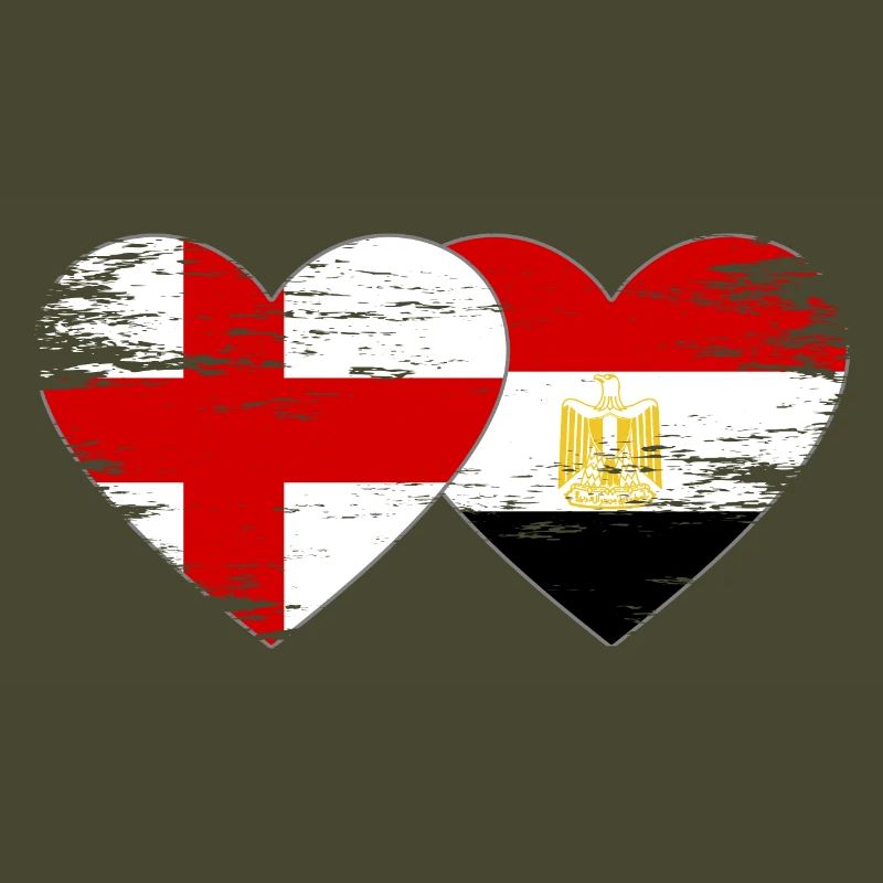 Angleterre Egypte Drapeau Mains Coeur Forme Utilisé