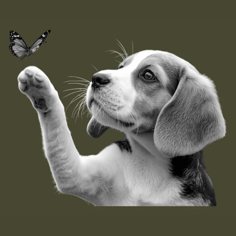Chiot beagle et papillon