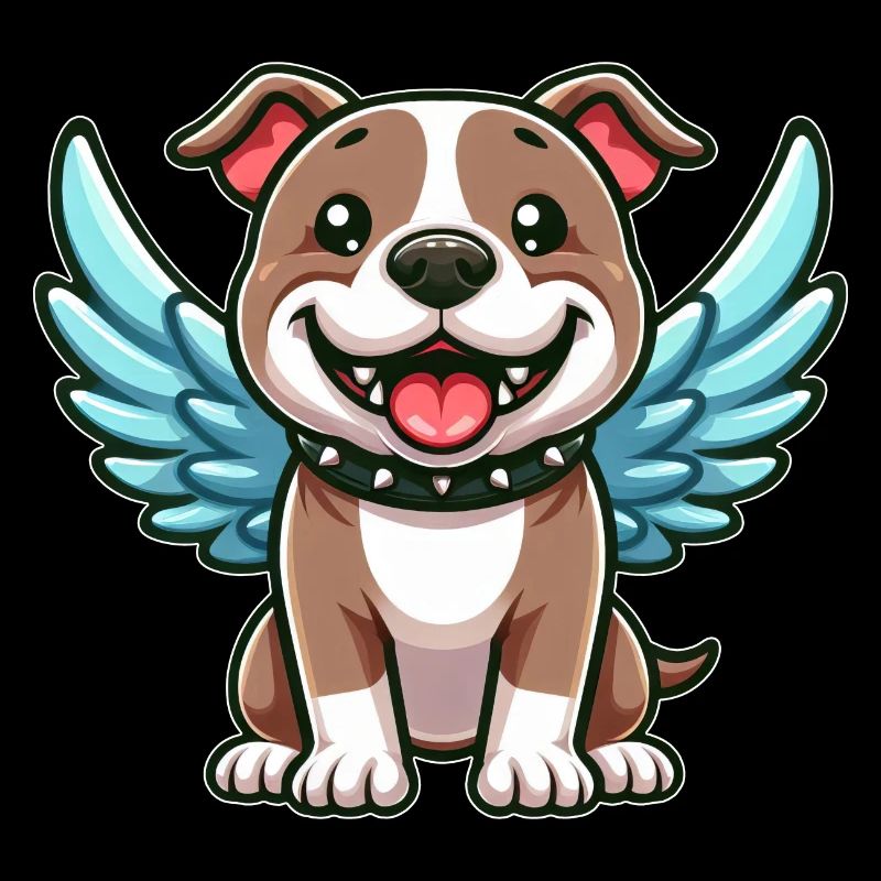 Mignon Pitbull Angel Dessin animé avec des ailes