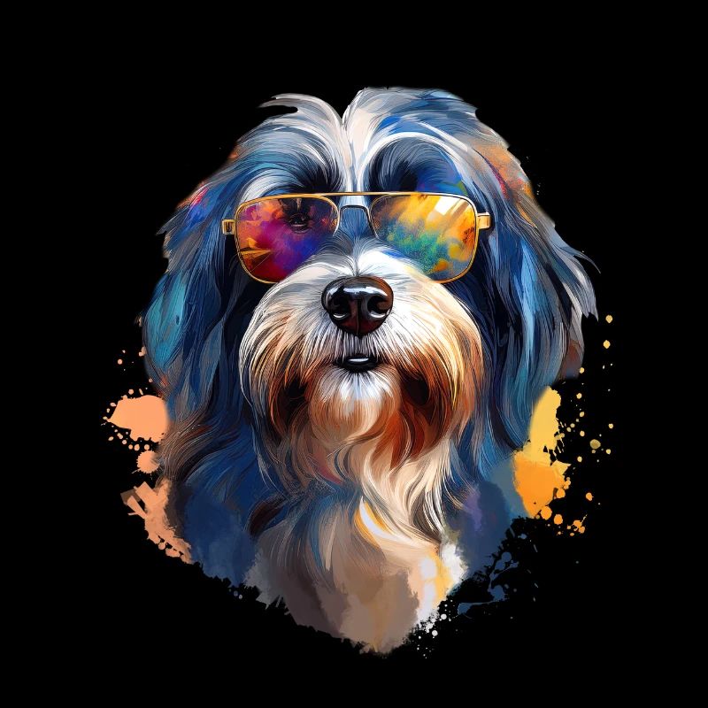 Tibet Terrier mit Sonnenbrille