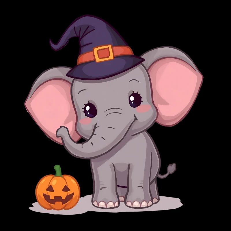 Mignon bébé éléphant sorcière citrouille Halloween