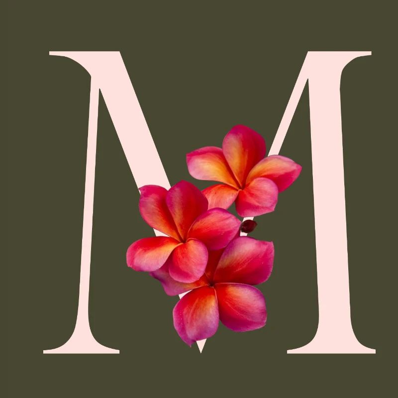 Monogramm M mit Pinker Blüte