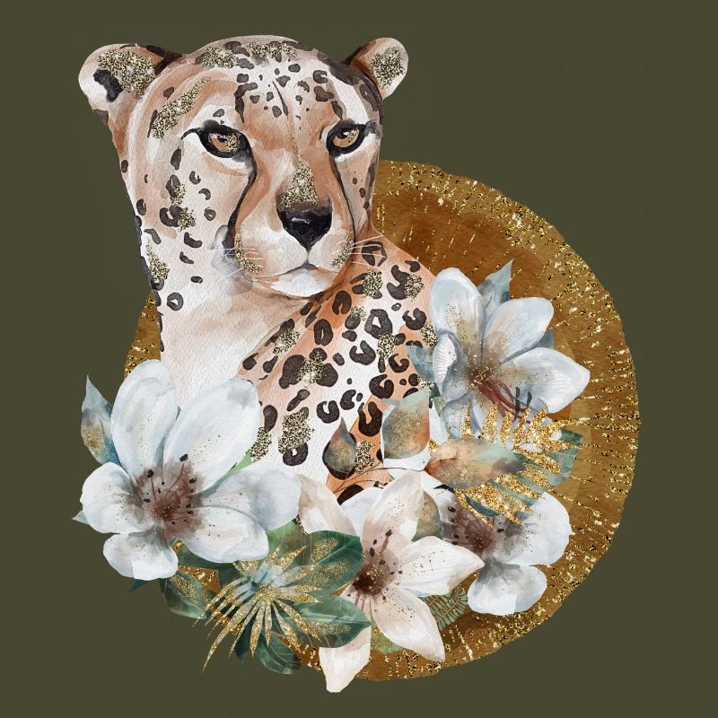 Léopard avec or et fleurs
