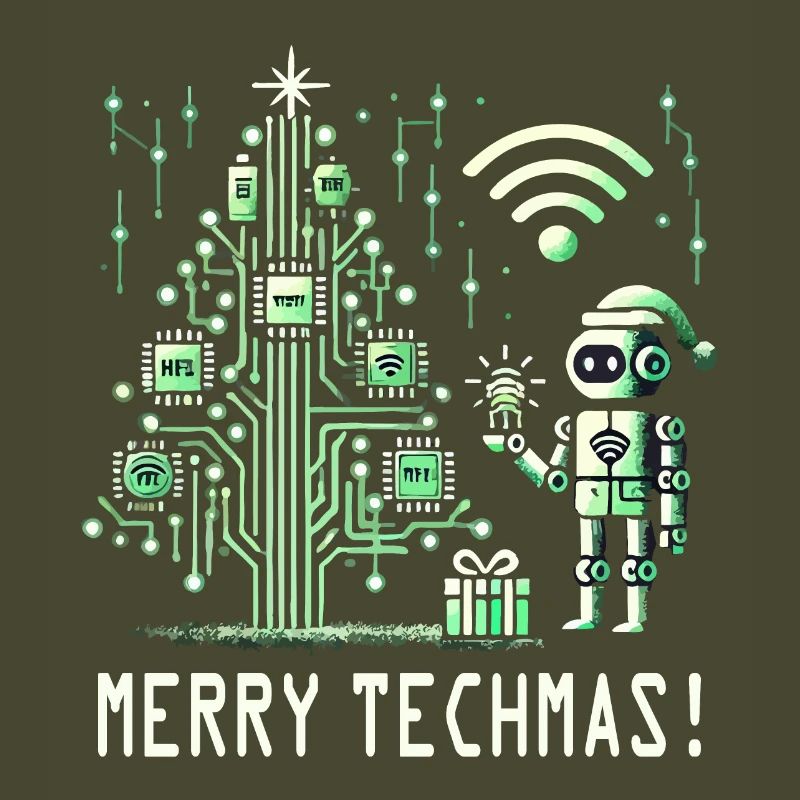 Merry Techmas - Robot and Circuit Christmas Tree