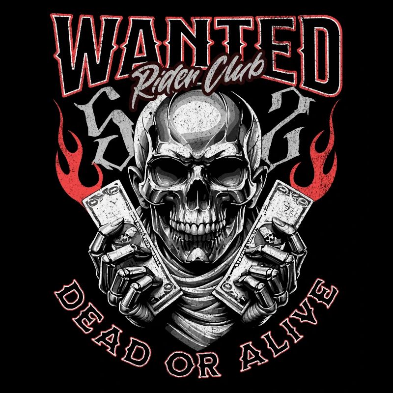 Wanted Biker Skull Dead or Alive Motorrad Chopper