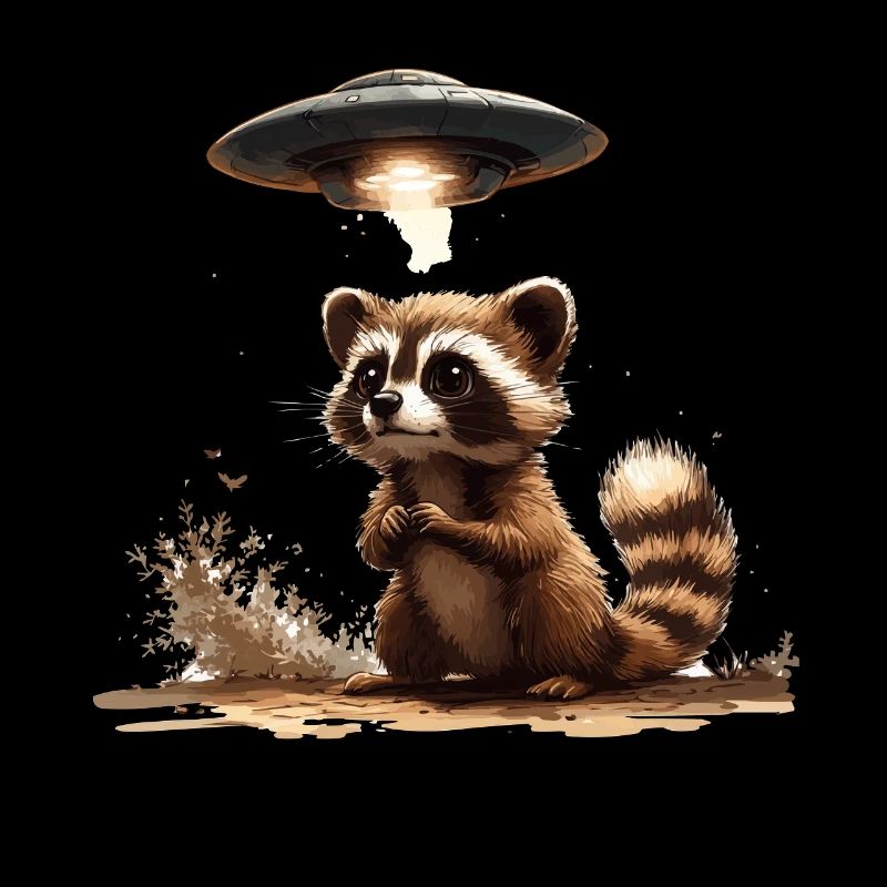 Lustiger Waschbär mit Ufo