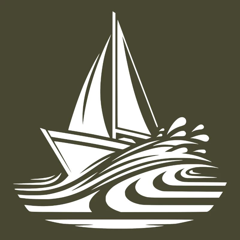 Fast sailboat on course in big waves