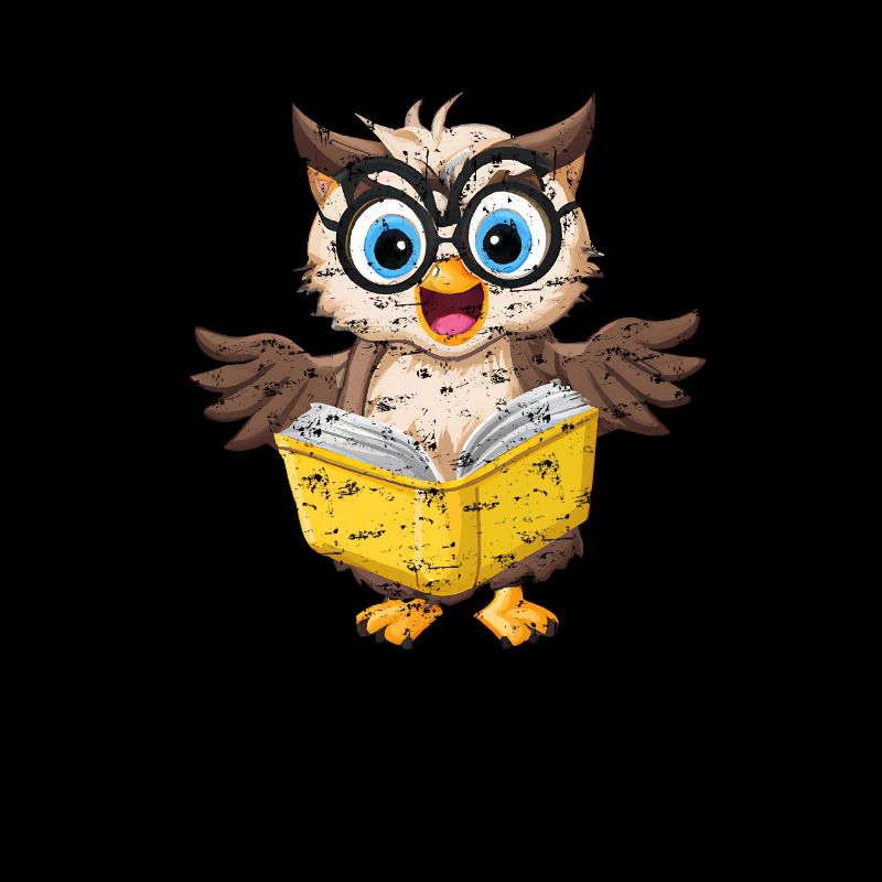 Niedliche Eule mit Nerd-Brille, die ein Buch liest